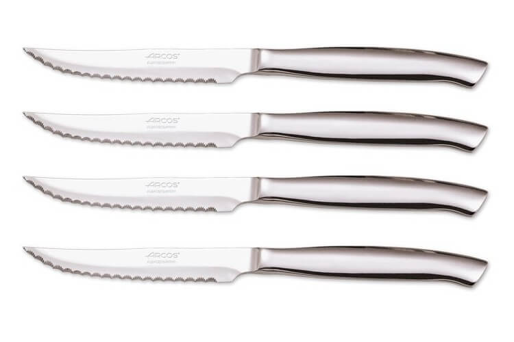 Coffret 4 couteaux à steak monobloc Arcos lames acier inox microdentées 11cm