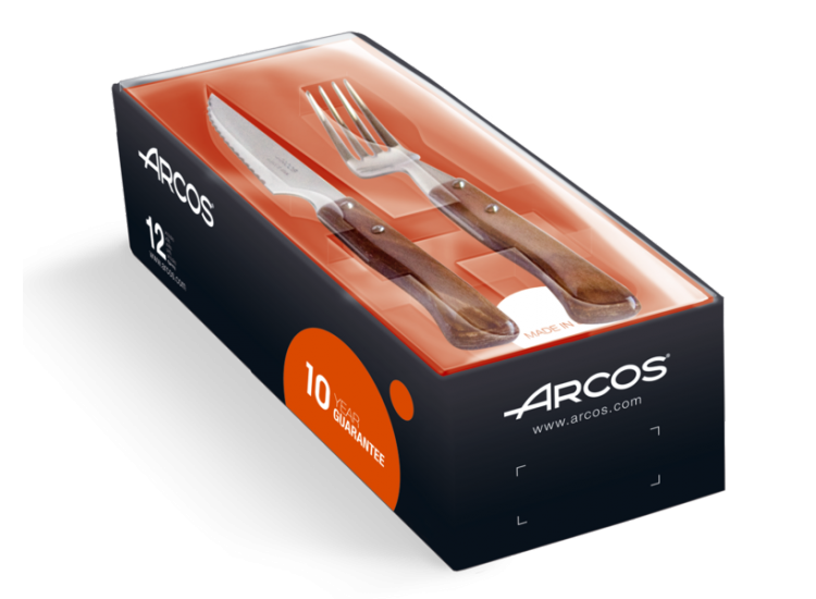Coffret 6 couteaux + 6 fourchettes Arcos acier NITRUM manches en bois 