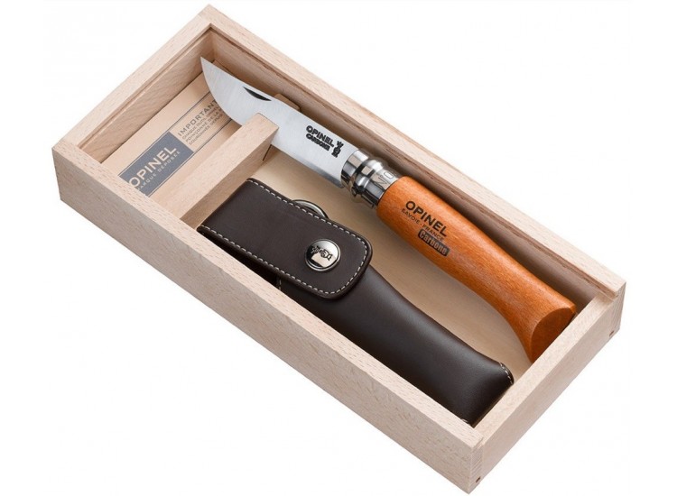 Coffret Opinel tradition n&deg;08 lame carbone 8.5cm + &eacute;tui