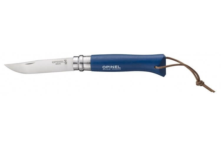 Couteau Opinel Tradition Baroudeur n°08 lame 8,5cm manche bleu + cordon