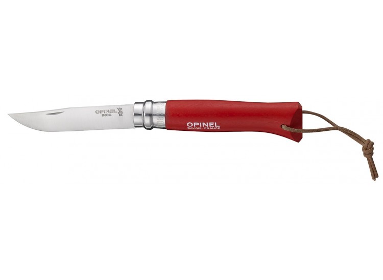 Couteau Opinel Baroudeur n&deg;08 8.5cm virole tournante rouge + cordon