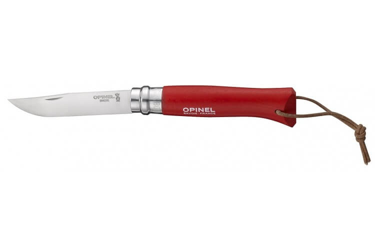 Couteau Opinel Baroudeur n°08 8.5cm virole tournante rouge + cordon