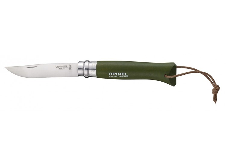 Couteau Opinel Baroudeur n&deg;08 lame 8.5cm virole tournante manche kaki + cordon