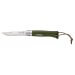 Couteau Opinel Baroudeur n°08 lame 8.5cm virole tournante manche kaki + cordon