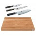 Set de découpe KAI planche à découper en chêne + 3 couteaux Shun Classic
