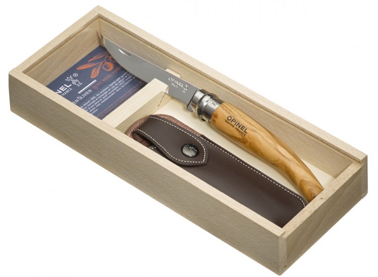Coffret Opinel effil&eacute; N&deg;10 manche en Olivier avec &eacute;tui alpine