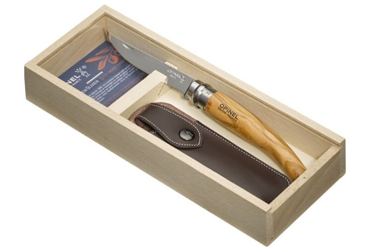 Coffret Opinel effilé N°10 manche en Olivier avec étui alpine