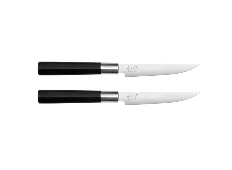 Coffret 2 couteaux &agrave; steak japonais KAI Wasabi Black lame 12cm
