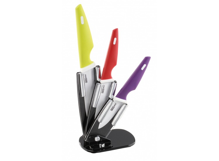Bloc de 3 couteaux c&eacute;ramique Kitchen Artist manches color&eacute;s