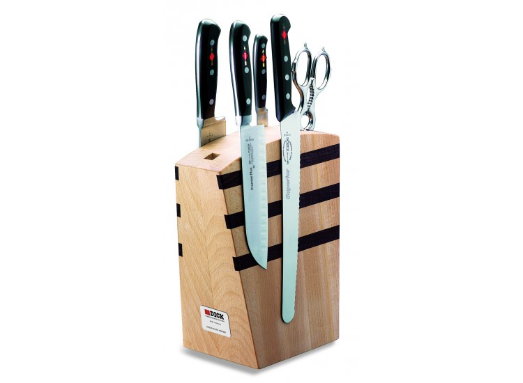 Bloc en bois magn&eacute;tique 4 couteaux + 1 ciseaux DICK Premier Plus