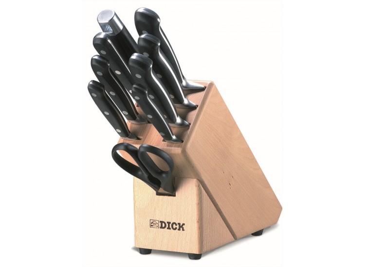 Bloc en bois 6 couteaux forg&eacute;s + 3 accessoires DICK Premier Plus