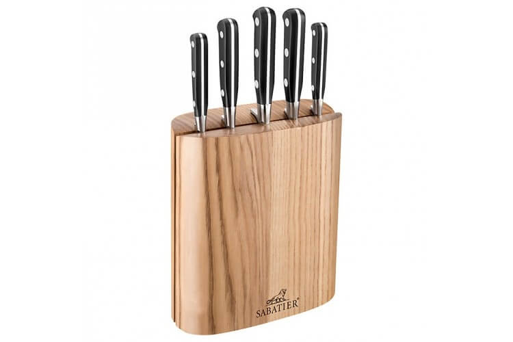 Bloc 5 couteaux SABATIER Idéal Inox 100% forgé frêne naturel