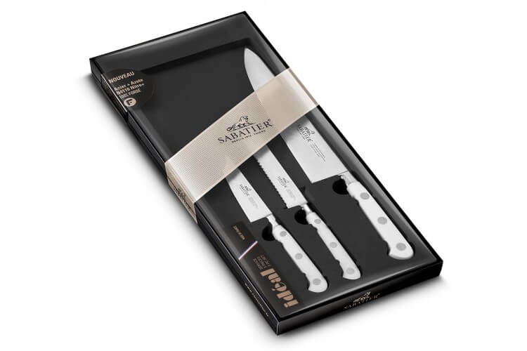 Coffret 3 couteaux Sabatier Toque blanche 100% forgé manches rivetés