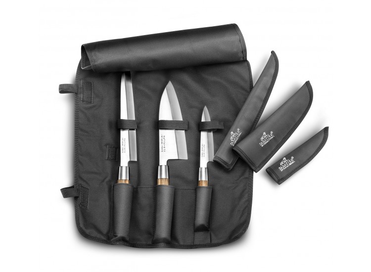 Malette Sabatier International 3 couteaux de cuisine style japonais manche Zebrano