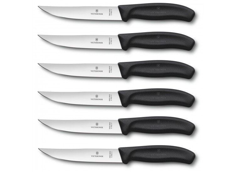 6 Couteaux &agrave; steak Gaucho lame 14cm manche noir Victorinox 6.7903.14