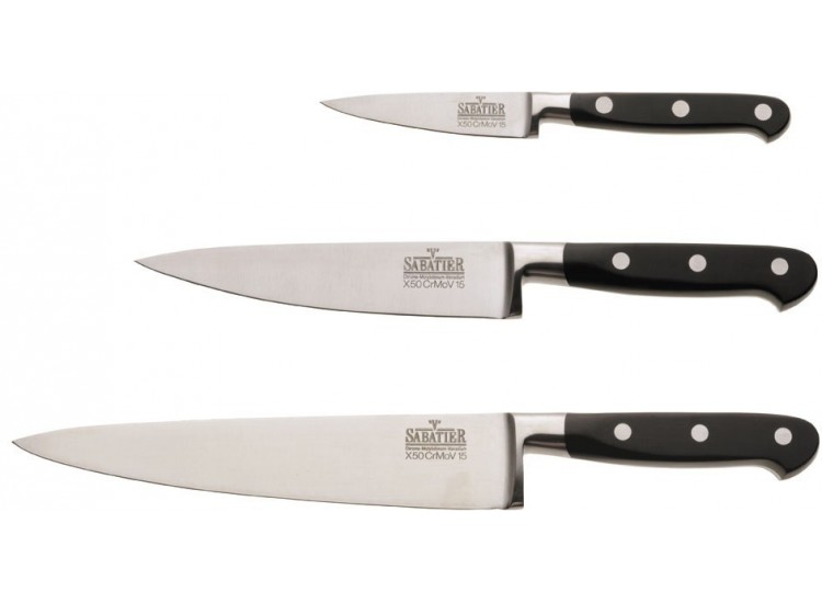 Ensemble de 3 couteaux V. Sabatier : Office 8,5cm + Universel 15cm + Chef 20cm