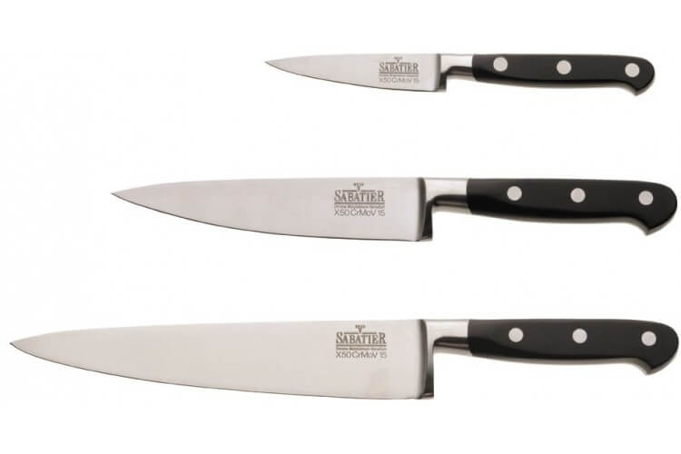 Ensemble de 3 couteaux V. Sabatier : Office 8,5cm + Universel 15cm + Chef 20cm