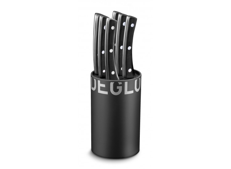 Bloc universel noir D&eacute;glon Brasserie 6 couteaux &agrave; steak manches rivet&eacute;s