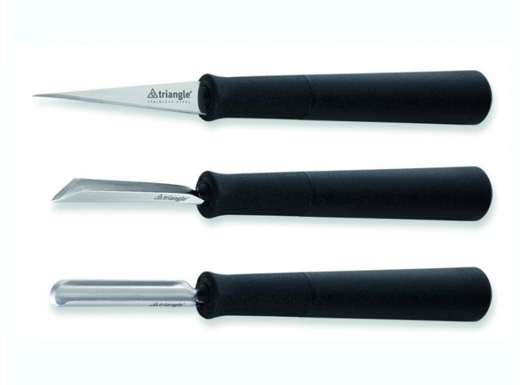 Set &agrave; d&eacute;corer Triangle 3 pi&egrave;ces en inox manche PP noir