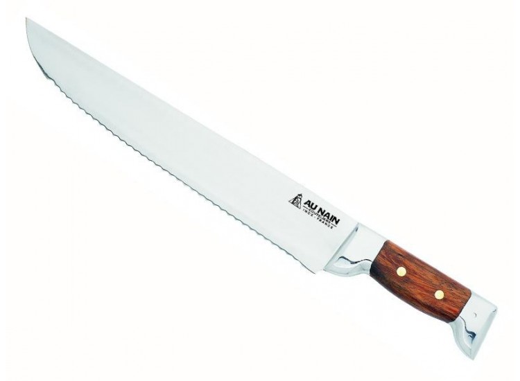 Couteau &agrave; poisson dent&eacute; Au Nain 2 mitres inox manche kotib&eacute; 33 cm