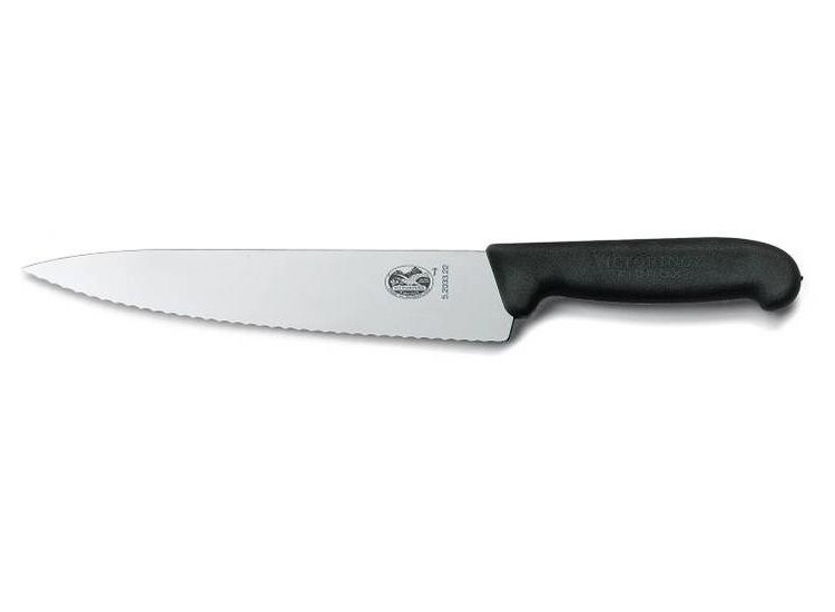 Couteau &agrave; d&eacute;couper professionnel Victorinox lame dent&eacute;e 19cm fibrox noir