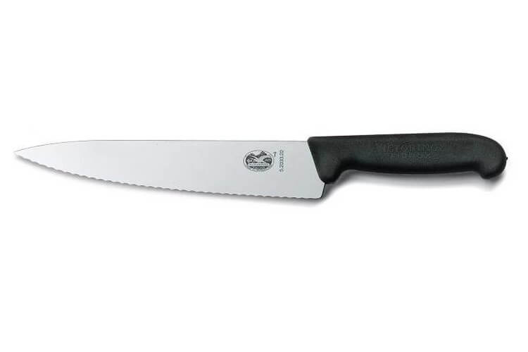 Couteau à découper professionnel Victorinox lame dentée fibrox noir 25cm