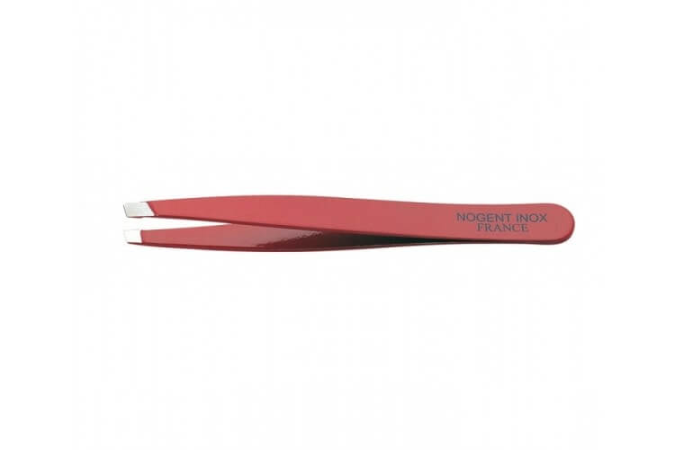 Pince à épiler NOGENT mors carrés rouge 9.5cm en inox
