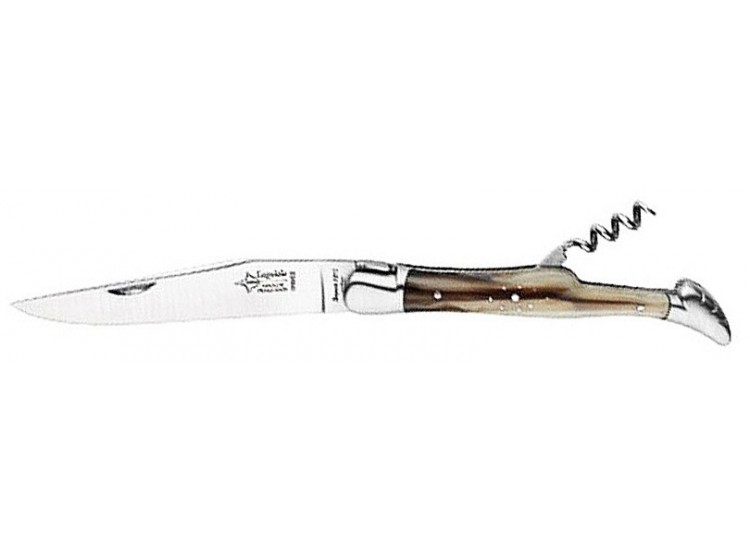 Couteau Laguiole G.David manche fa&ccedil;on corne blonde 12cm - tire bouchon int&eacute;gr&eacute;