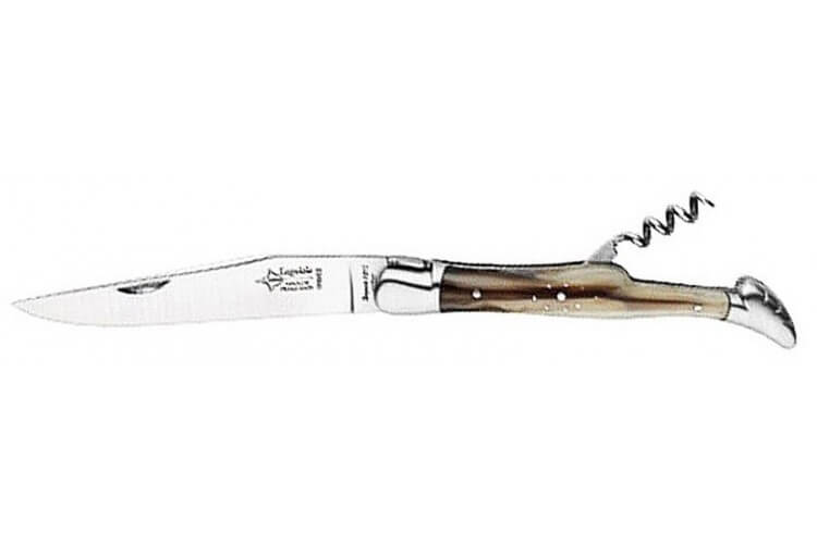 Couteau Laguiole G.David manche façon corne blonde 12cm - tire bouchon intégré