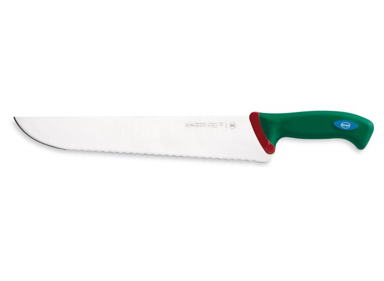 Couteau &agrave; poisson professionnel SANELLI Premana lame dentel&eacute;e 33cm manche vert