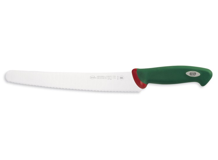 Couteau &agrave; g&eacute;noise professionnel SANELLI Premana lame dentel&eacute;e 26cm manche vert
