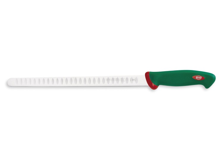 Couteau &agrave; saumon professionnel SANELLI Premana lame alv&eacute;ol&eacute;e 31cm manche vert