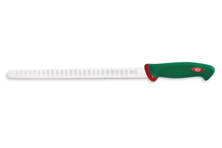 Couteau à saumon professionnel SANELLI Premana lame alvéolée 31cm manche vert