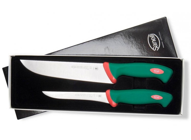 Coffret de 2 couteaux de boucher professionnels SANELLI Premana manches verts ergonomiques