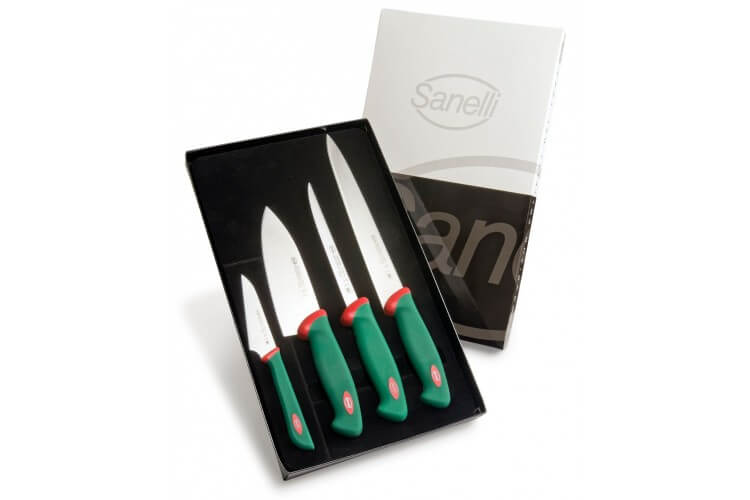 Coffret de 4 couteaux professionnels spécial sushi et poisson SANELLI manches verts