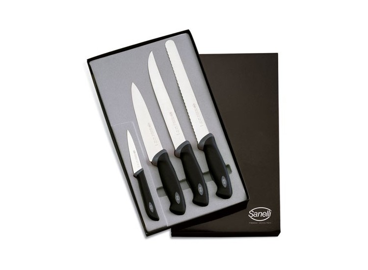 Coffret de 4 couteaux de cuisine professionnels SANELLI Gourmet manches noirs