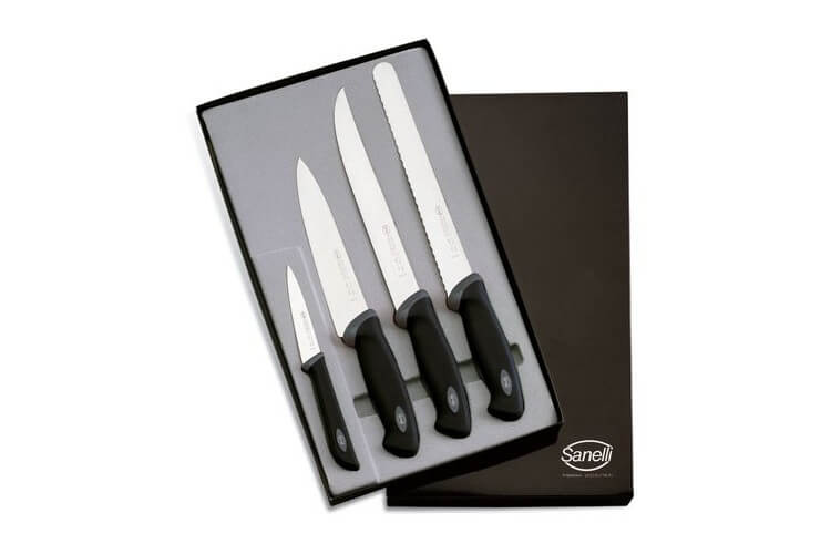 Coffret de 4 couteaux de cuisine professionnels SANELLI Gourmet manches noirs