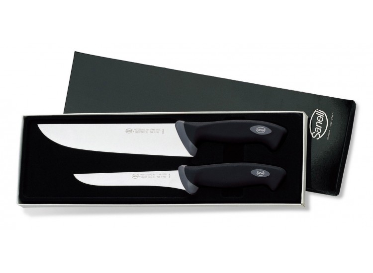 Coffret de 2 couteaux de boucher professionnels SANELLI Gourmet d&eacute;sosseur 16cm + boucher 22cm