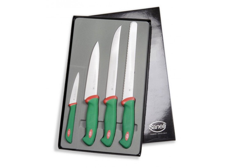 Coffret de 4 couteaux de cuisine professionnels SANELLI manches verts ergonomiques