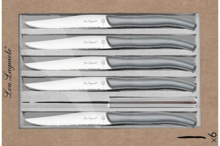 Coffret 6 couteaux à steak dentelés LOU LAGUIOLE Sky manches gris