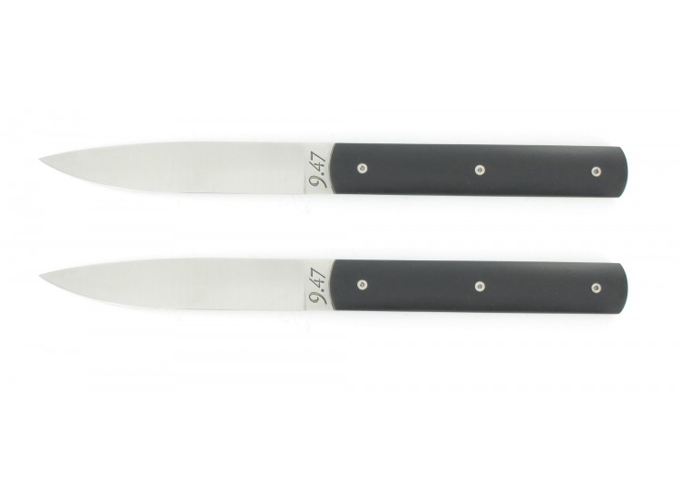 Coffret cadeau 2 couteaux de table Perceval 9.47 lame 10cm manche polyac&eacute;tal noir