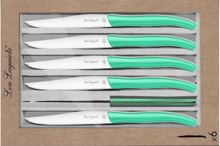 Coffret 6 couteaux à steak dentelés LOU LAGUIOLE Star manches verts