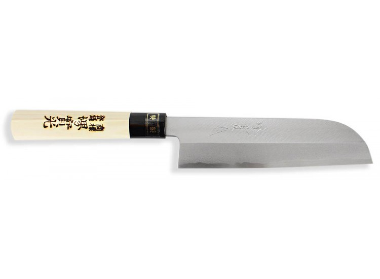 Couteau Kama Usuba japonais artisanal JIKKO Tokusei lame 18cm Nihon Steel manche magnolia grav&eacute;