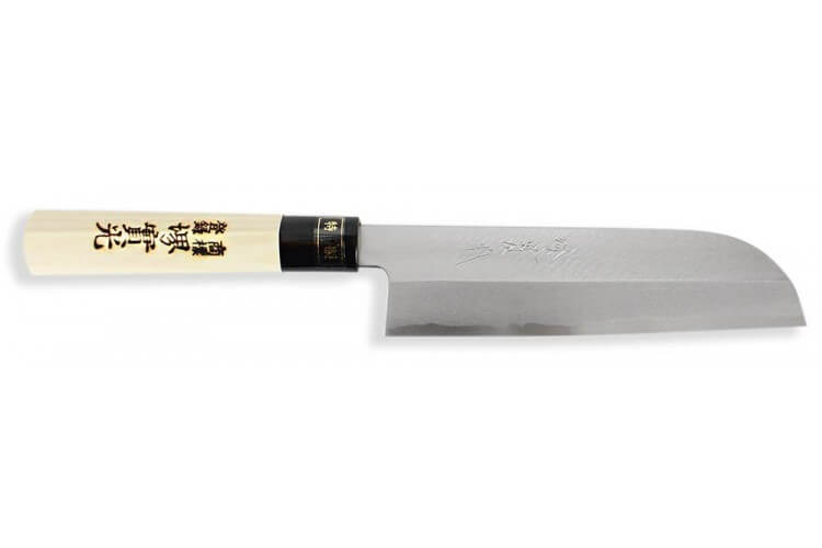 Couteau Kama Usuba japonais artisanal JIKKO Tokusei lame 18cm Nihon Steel manche magnolia gravé