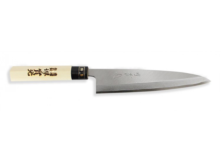 Couteau Mioroshi japonais artisanal JIKKO Tokusei lame 21cm Nihon Steel manche magnolia grav&eacute;