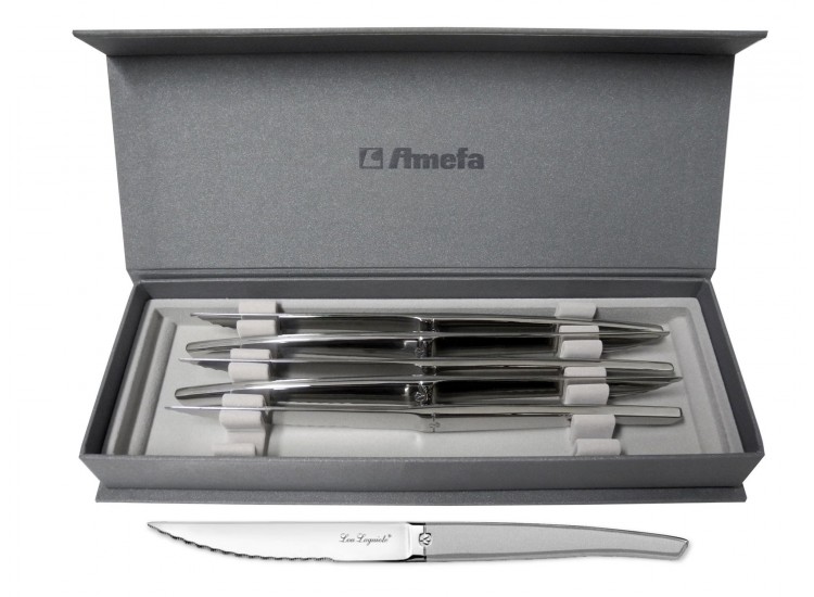 Coffret 6 couteaux &agrave; steak dentel&eacute;s LOU LAGUIOLE Jet Sabl&eacute; gris