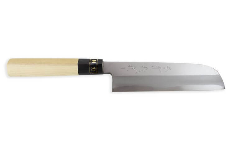 Couteau Kama Usuba japonais artisanal JIKKO Betsuuchi lame 16.5cm en White Steel manche magnolia