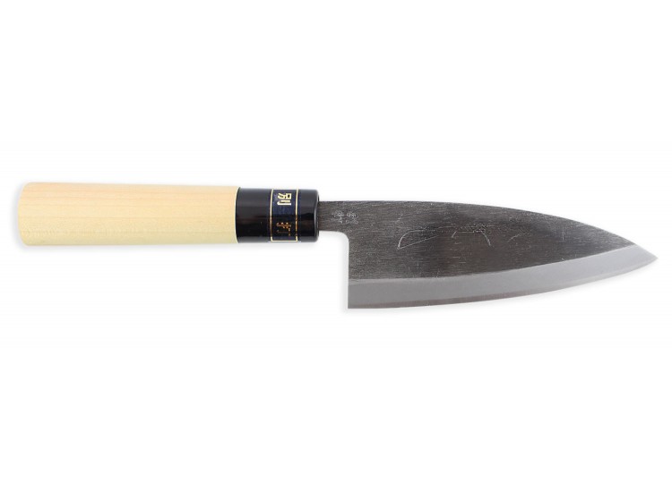 Couteau &agrave; poisson japonais artisanal JIKKO Betsuuchi lame brute 12cm en White Steel manche magnolia