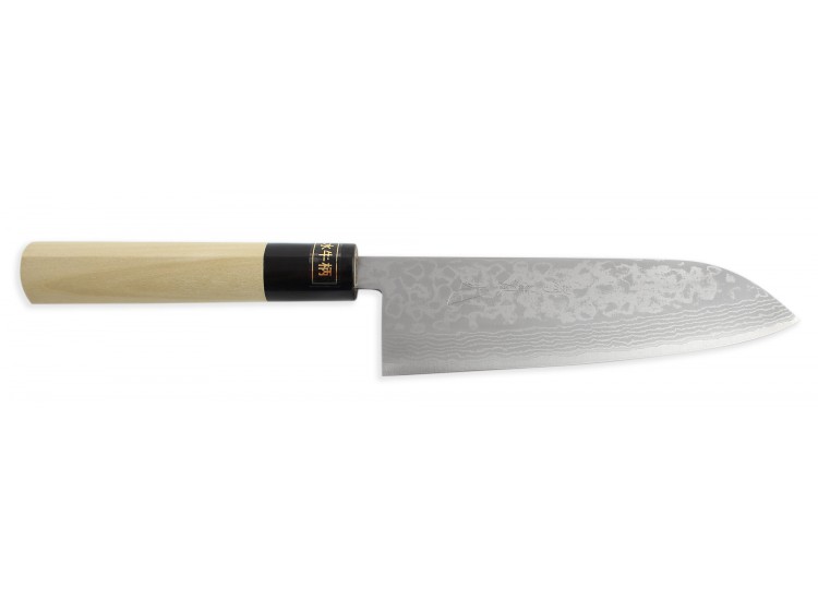 Couteau Santoku japonais artisanal Jikko Japan VG10 16.5cm damas 17 couches manche magnolia