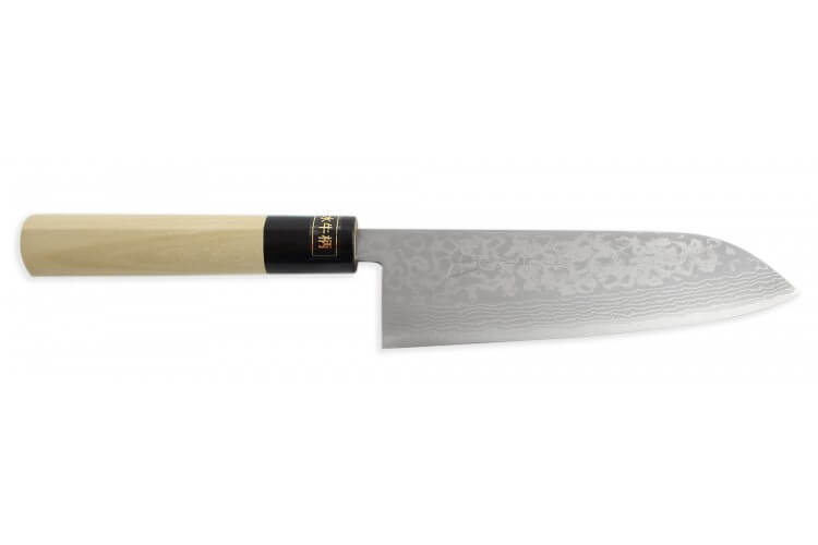 Couteau Santoku japonais artisanal Jikko Japan VG10 16.5cm damas 17 couches manche magnolia